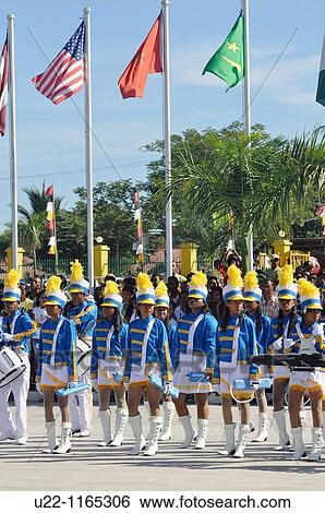 Stock Photograph - Dili (East Timor): majorettes show at the Independence Restoration Day's Parade (May 20th). Fotosearch