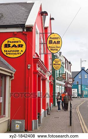 Stock Photo - Dingle, County Kerry, Ireland Street scene in the town Bar offering seafood. Fotosearch