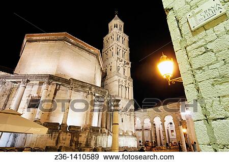 Diocletian's Palace and Cathedral of St Domnius at night, Old town Split, Central Dalmatia, Croatia View Large Photo Image Stock Photo - Diocletian's Palace and Cathedral of St Domnius at night, Old town Split, Central Dalmatia, Croatia. Fotosearch
