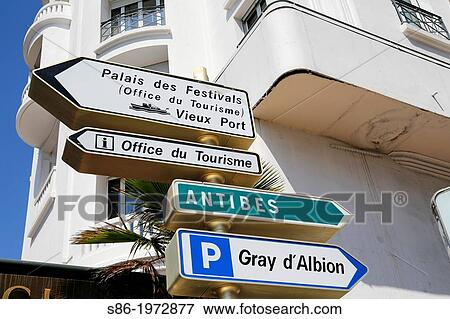 Directional Street Signs Along La Croisette, Cannes, Cote d? Azur, France. View Large Photo Image Stock Photo - Directional Street Signs Along La Croisette, Cannes, Cote d? Azur, France.. Fotosearch