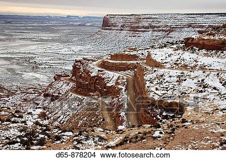 Dirt road switchbacks in winter, Moki Dugway, Utah, USA View Large Photo Image Picture - Dirt road switchbacks in winter, Moki Dugway, Utah, USA. Fotosearch
