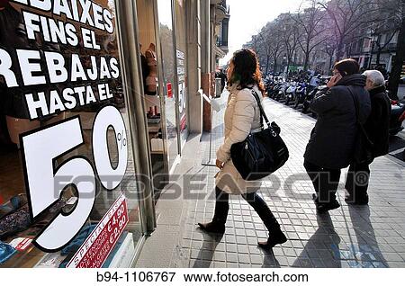 Discounts in clothing store, Barcelona, Catalonia, Spain View Large Photo Image Stock Photo - Discounts in clothing store, Barcelona, Catalonia, Spain. Fotosearch