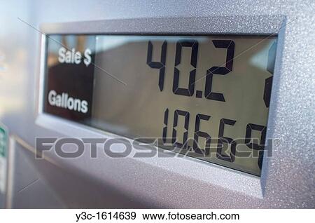 Display of fuel pump showing gallons and price at gas station View Large Photo Image Stock Photo - Display of fuel pump showing gallons and price at gas station. Fotosearch