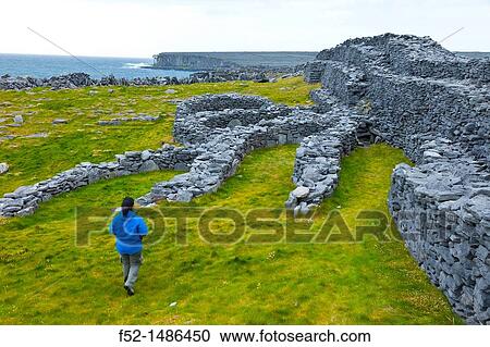 Stock Image - Dn Duchathair - Black Fort Cliffs Inishmore Island, Aran Islands, Galway County, West Ireland, Europe.. Fotosearch