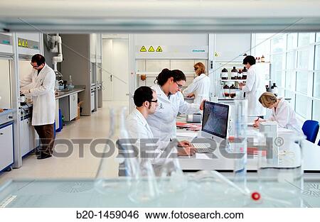 Stock Photograph - Docking, 3D computational model to simulate the molecular dynamics of proteins to develop new drugs, research lab, IkerChem research lab, design and synthesis of new chemical entities with therapeutic applications in oncology. Fotosearch