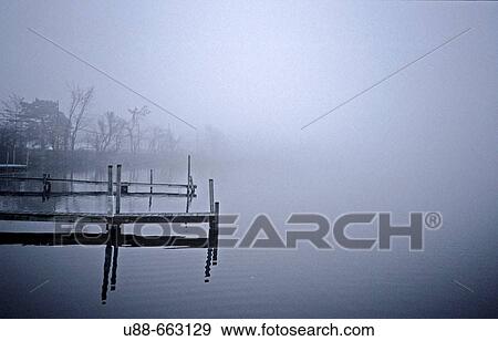 Docks on foggy lake View Large Photo Image Stock Photo - Docks on foggy lake. Fotosearch