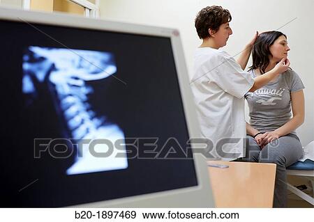 Doctor neck rotation checking, Cervical X-ray image, Physiotherapy medical center, Donostia, San Sebastian, Gipuzkoa, Basque Country, Spain View Large Photo Image Stock Photo - Doctor neck rotation checking, Cervical X-ray image, Physiotherapy medical center, Donostia, San Sebastian, Gipuzkoa, Basque Country, Spain. Fotosearch