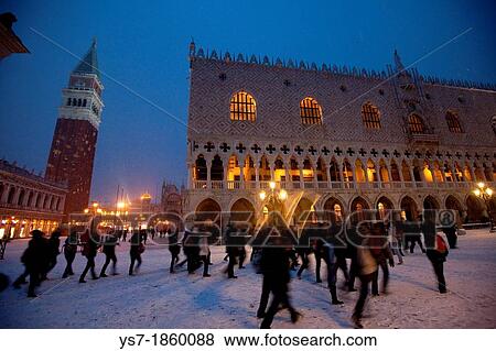 Doge's palace and St Mark's square during a snowfall, Venice, Italy, Europe View Large Photo Image Stock Photo - Doge's palace and St Mark's square during a snowfall, Venice, Italy, Europe. Fotosearch