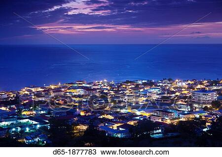Dominica, Roseau, elevated town view, dusk View Large Photo Image Stock Image - Dominica, Roseau, elevated town view, dusk. Fotosearch