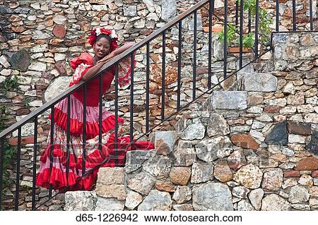 Dominican Republic, La Romana, Altos de Chavon, Dominican female dancer in costume, R, MR-DRE-09-07 View Large Photo Image Stock Image - Dominican Republic, La Romana, Altos de Chavon, Dominican female dancer in costume, R, MR-DRE-09-07. Fotosearch