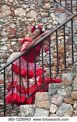 Dominican Republic, La Romana, Altos de Chavon, Dominican female dancer in costume, R, MR-DRE-09-07 View Large Photo Image Stock Image - Dominican Republic, La Romana, Altos de Chavon, Dominican female dancer in costume, R, MR-DRE-09-07. Fotosearch