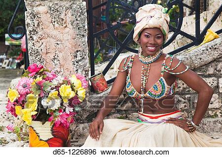 Stock Photograph - Dominican Republic, La Romana, Altos de Chavon, Dominican female dancer in costume, R, MR-DRE-09-06. Fotosearch
