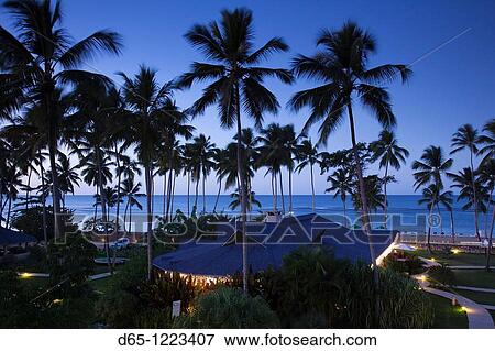 Dominican Republic, Samana Peninsula, Las Terrenas, Playa Las Terrenas and Alisei Hotel, dusk View Large Photo Image Stock Photo - Dominican Republic, Samana Peninsula, Las Terrenas, Playa Las Terrenas and Alisei Hotel, dusk. Fotosearch