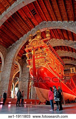 Stock Image - Don Juan from Austria's royal galley, Royal Shipyards, Maritime Museum, Barcelona, Catalonia, Spain.. Fotosearch