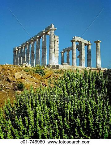 Stock Image - Doric temple of Poseidon at Cape Sounion, Attica, Greece. Fotosearch