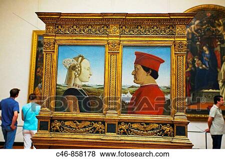 Double portrait of Federico III da Montefeltro and his wife Battista Sforza, dukes of Urbino, by Piero della Francesca. Galleria degli Uffizi, Florence, Tuscany, Italy View Large Photo Image Stock Photo - Double portrait of Federico III da Montefeltro and his wife Battista Sforza, dukes of Urbino, by Piero della Francesca. Galleria degli Uffizi, Florence, Tuscany, Italy. Fotosearch