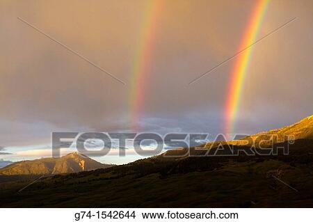 Picture - Double Rainbow in Montana overlooking Yellowstone National Park USA.. Fotosearch