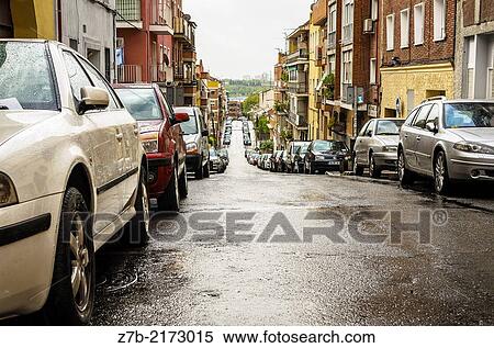 Down view with perspective of a street in Madrid city, Spain. View Large Photo Image Stock Photography - Down view with perspective of a street in Madrid city, Spain.. Fotosearch