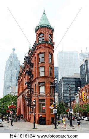 Downtown city life Toronto Ontario Canada Flat Iron Building Gooderham Building View Large Photo Image Picture - Downtown city life Toronto Ontario Canada Flat Iron Building Gooderham Building. Fotosearch