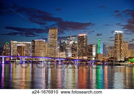 Downtown skyline at sunset, Miami city, Florida, USA View Large Photo Image Stock Image - Downtown skyline at sunset, Miami city, Florida, USA. Fotosearch