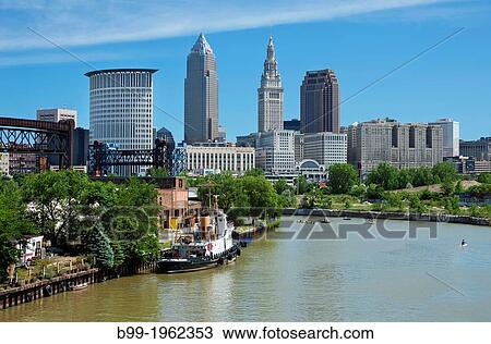 DOWNTOWN SKYLINE CUYAHOGA RIVER CLEVELAND OHIO USA. View Large Photo Image Stock Image - DOWNTOWN SKYLINE CUYAHOGA RIVER CLEVELAND OHIO USA.. Fotosearch