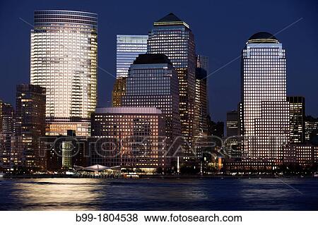 Stock Photo - DOWNTOWN SKYLINE HUDSON RIVER MANHATTAN NEW YORK CITY USA. Fotosearch