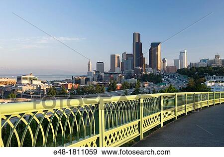 DOWNTOWN SKYLINE SEATTLE WASHINGTON STATE USA View Large Photo Image Stock Photo - DOWNTOWN SKYLINE SEATTLE WASHINGTON STATE USA. Fotosearch