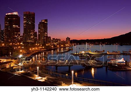 Downtown Vancouver harbor at night, British Columbia, Canada View Large Photo Image Stock Image - Downtown Vancouver harbor at night, British Columbia, Canada. Fotosearch