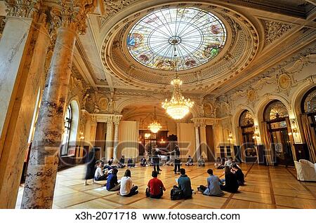 Drawing Class Under The Glass Dome Of The Sandoz Room Beau Rivage Palace Lausanne Canton Of Vaud Switzerland Europe Stock Photo