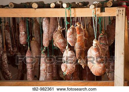 drier Iberian pork sausages in the Sierra de Aracena, Huelva, Andalucia, Spain, secadero de embutidos de cerdo iberico en la Sierra de Aracena, Huelva, Andalucia, Espaa View Large Photo Image Stock Image - drier Iberian pork sausages in the Sierra de Aracena, Huelva, Andalucia, Spain, secadero de embutidos de cerdo iberico en la Sierra de Aracena, Huelva, Andalucia, Espaa. Fotosearch
