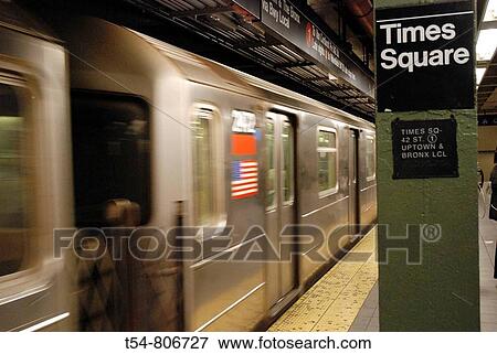 Driving Train in Times Square Subway Station View Large Photo Image Stock Photo - Driving Train in Times Square Subway Station. Fotosearch
