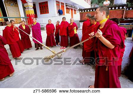 Stock Photograph - Druk Sangakchoeling Gompa tibetan buddhist monastery, monks. Darjeeling. West Bengal. India. Fotosearch