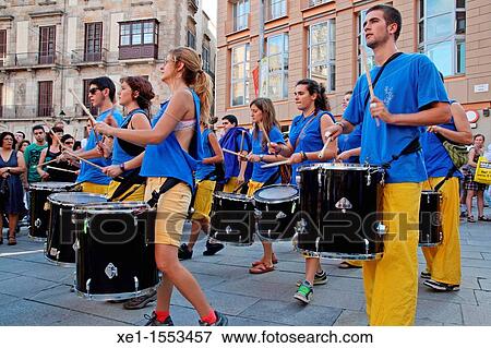 Stock Photo - drums, percussion, festes de la Merce? 11, Barcelona, Catalonia, Spain. Fotosearch