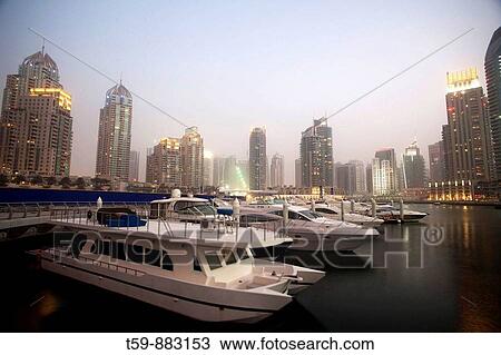 Stock Image - Dubai Marina at dusk, Dubai, United Arabian Emirates. Fotosearch