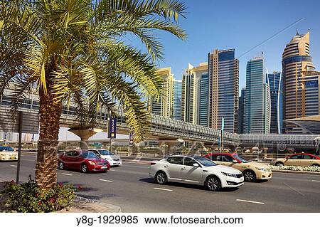 Stock Photography - Dubai - Sheikh al Zayed road, main street of Dubai city, United Arab Emirates. Fotosearch