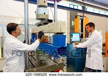 Stock Photo - Dynamic test of fatigue, Concrete samples, Research on building materials, Tecnalia Research & Innovation, Zamudio, Bizkaia, Basque Country, Spain. Fotosearch