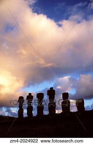 EASTER ISLAND, AHU NAUNAU, MOAIS BEFORE SUNRISE AT ANAKENA BEACH. View Large Photo Image Stock Image - EASTER ISLAND, AHU NAUNAU, MOAIS BEFORE SUNRISE AT ANAKENA BEACH.. Fotosearch