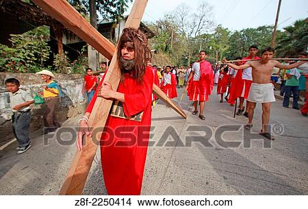 Picture - Easter Week in San Antonio, Holy Friday Viacrucis. San Antonio, San Luis Potosi, Mexico.. Fotosearch