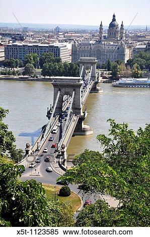 Eastern Europe, Hungary, Budapest, The Danube River The Chain Bridge View Large Photo Image Stock Photography - Eastern Europe, Hungary, Budapest, The Danube River The Chain Bridge. Fotosearch