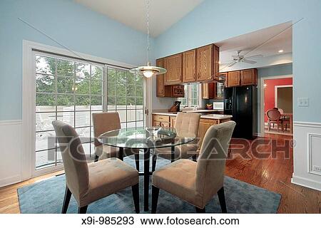Eating area of kitchen with deck view View Large Photo Image Stock Image - Eating area of kitchen with deck view. Fotosearch