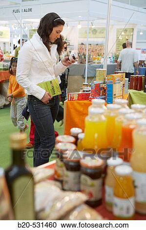 Stock Image - Ecological food. Bioterra, fair of organic products, ecological management and the environment, FICOBA, Basque Coast International Fair. Irun, Gipuzkoa, Basque Country, Spain. Fotosearch
