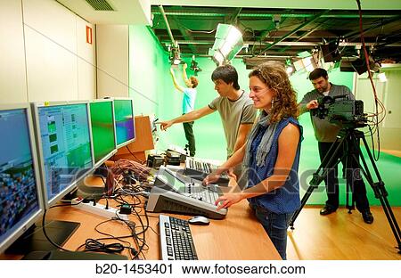 Stock Image - Editing and tests in TV set, digital TV and multimedia services, Vicomtech-IK4 Visual Interaction and Communication Technologies Centre, applied research centre for Interactive Computer Graphics and Multimedia, San Sebastian Technology Park. Fotosearch