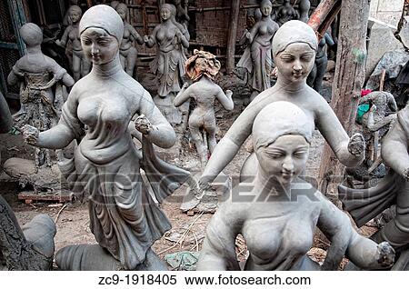 Stock Photography - Effigies of gods in Kumartuli district, Calcutta, West Bengal, India. Fotosearch