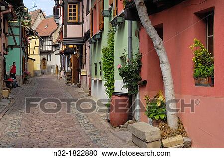 Stock Image - Eguisheim, Alsace Wine Route, Haut-Rhin, Alsace, France, Europe. Fotosearch