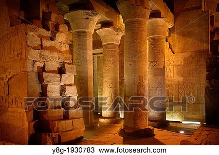 Stock Image - Egypt - Kom Ombo, columns inside the Temple of Sobek, a Crocodile Temple, South Egypt. Fotosearch