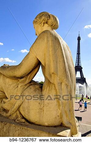 Stock Photo - Eiffel Tower and sculpture of Flore by Louis Lejeune (1937), Trocadero, Paris, France. Fotosearch