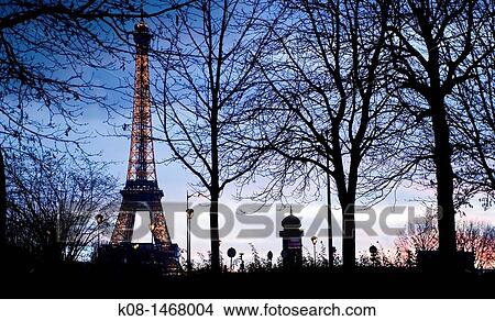 Picture - Eiffel tower at night, Paris, France. Fotosearch