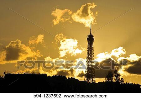Stock Image - Eiffel tower at sunset, Paris, France. Fotosearch
