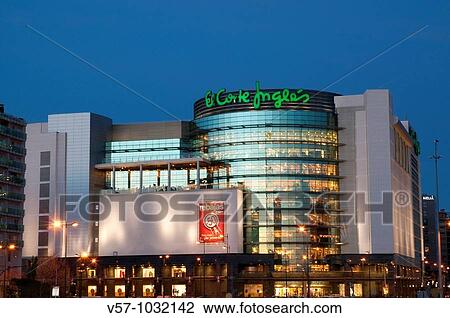 Stock Image - El Corte Ingl's shopping centre, night view. Paseo de la Alameda, Valencia, Spain.. Fotosearch