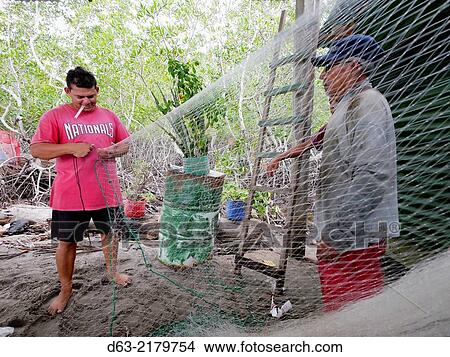 Picture - El Salvador. ADECHEPET project. (associascion de Desarrollo Comunal Hermanos Residentes en el Exterior Puerto El Triunfo). Visiting Fishermen on the nearby Isla El Espiritu Santo. Fotosearch